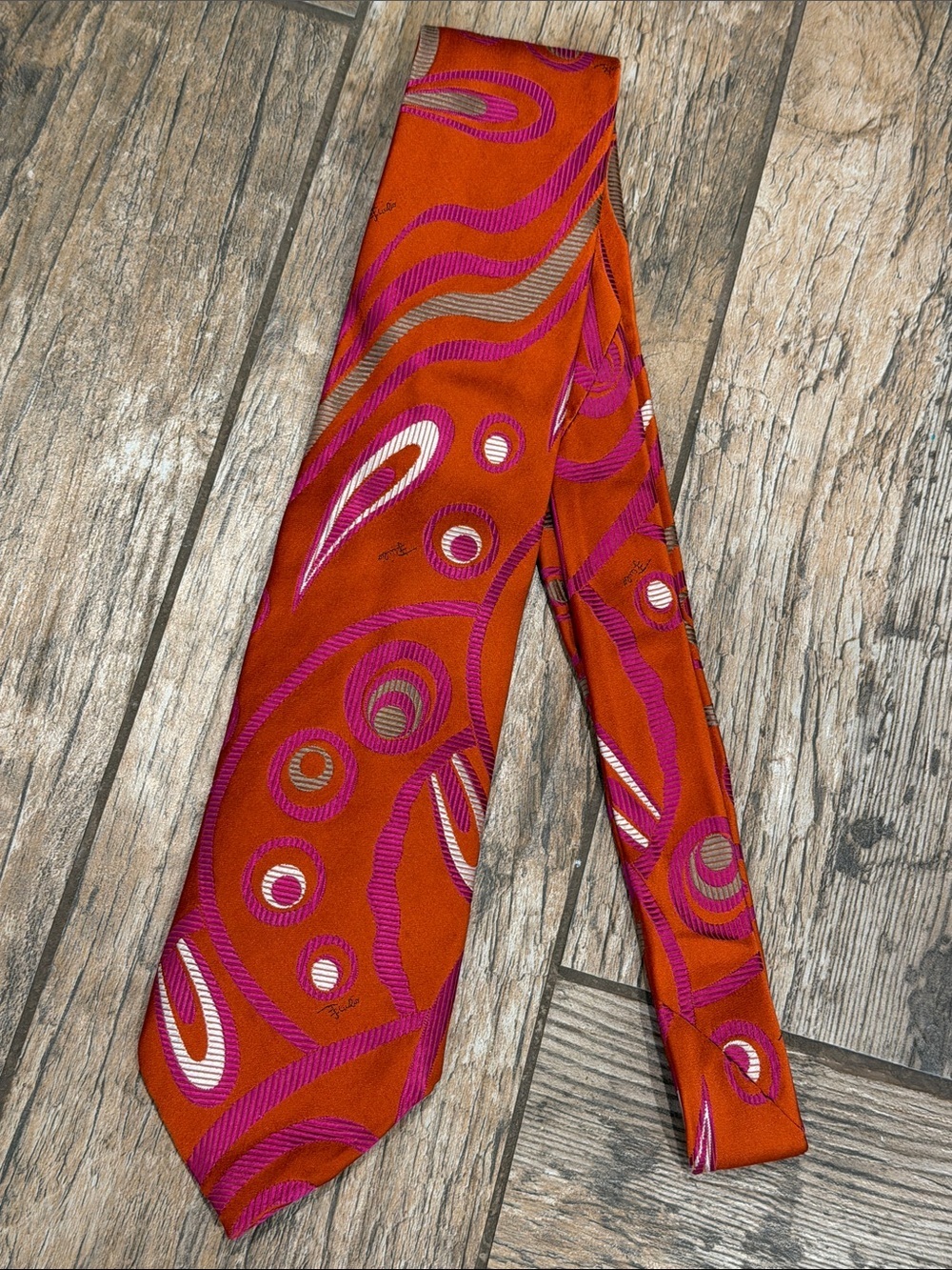 Emilio Pucci Firenze Silk Tie Geometric Abstract pink orange